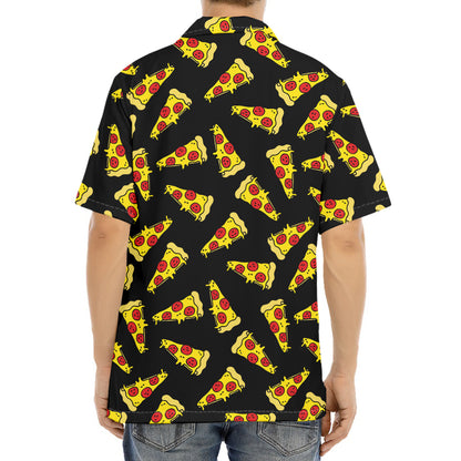 Black Pizza Pattern Print Aloha Shirt