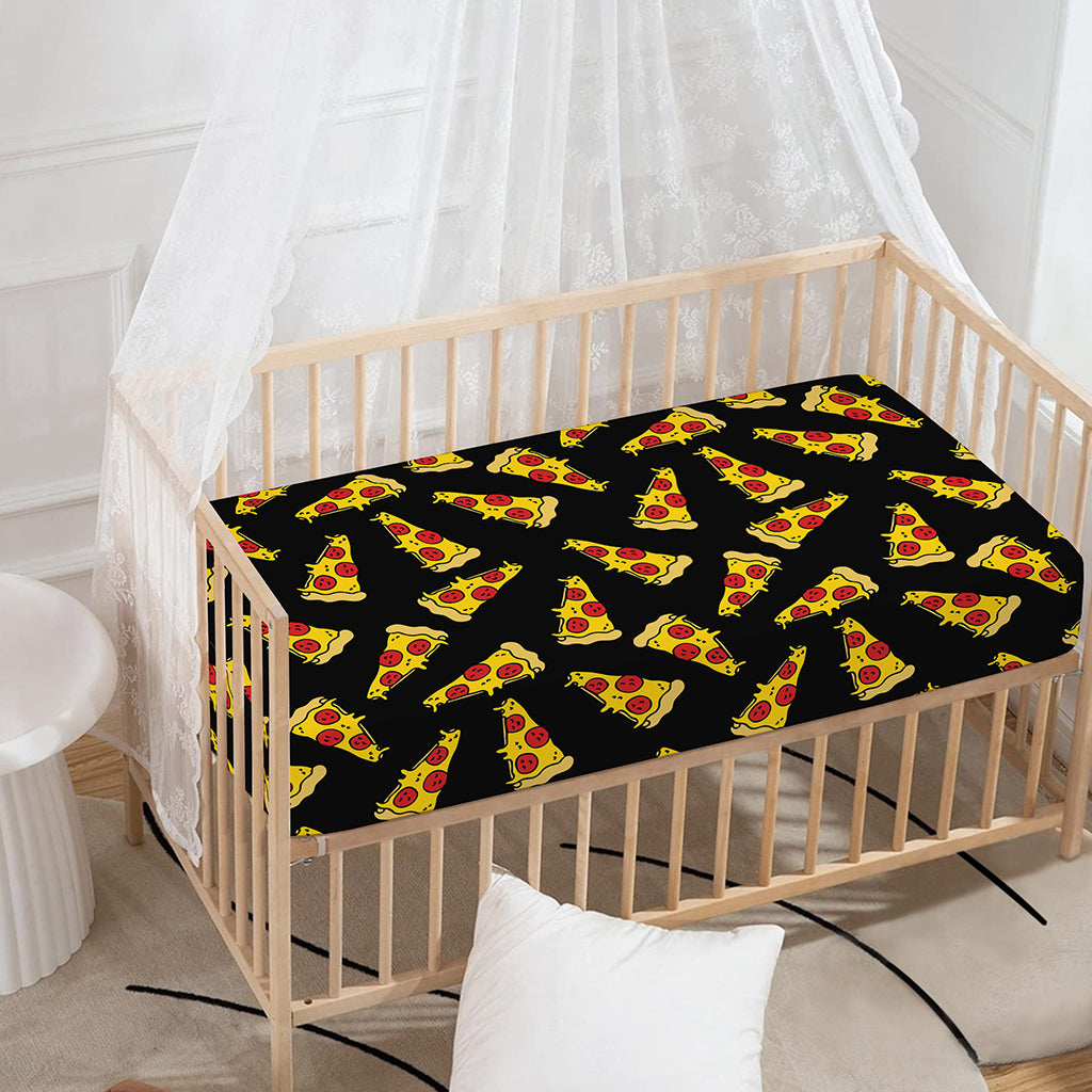 Black Pizza Pattern Print Baby Crib Sheet