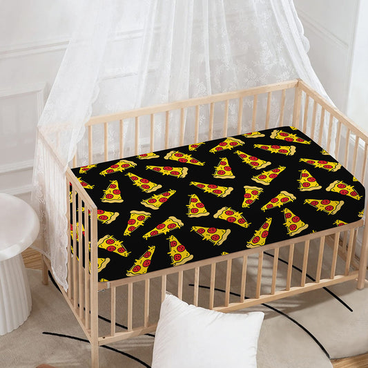 Black Pizza Pattern Print Baby Crib Sheet