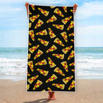 Black Pizza Pattern Print Beach Towel