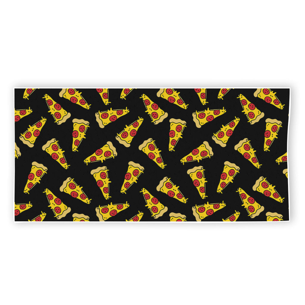 Black Pizza Pattern Print Beach Towel