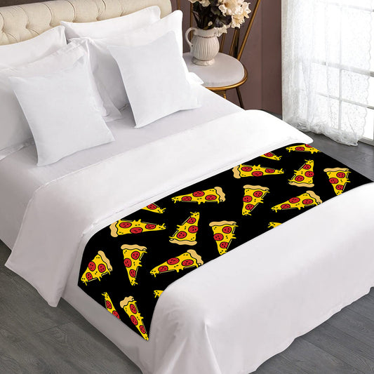 Black Pizza Pattern Print Bed Runner