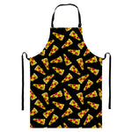 Black Pizza Pattern Print Bib Apron With Pocket