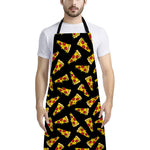 Black Pizza Pattern Print Bib Apron With Pocket