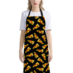 Black Pizza Pattern Print Bib Apron With Pocket