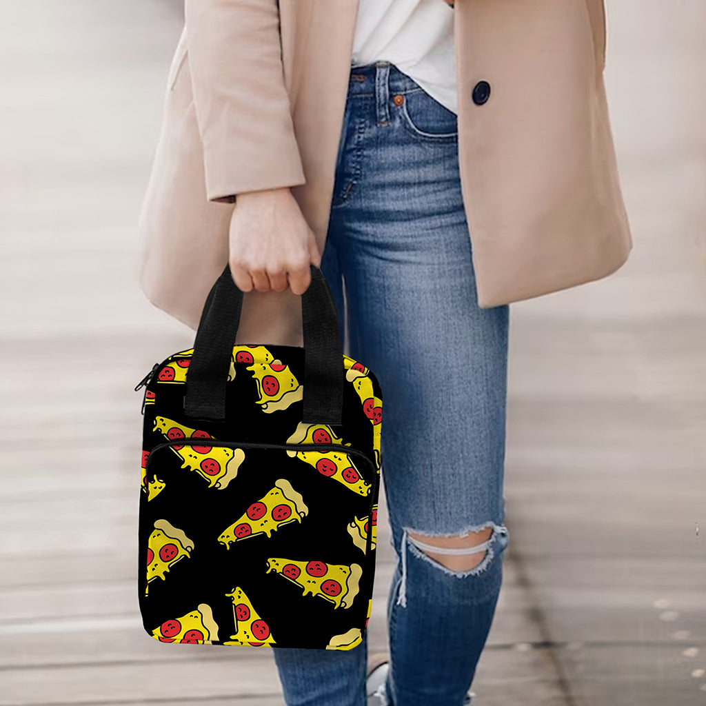 Black Pizza Pattern Print Bible Tote Bag