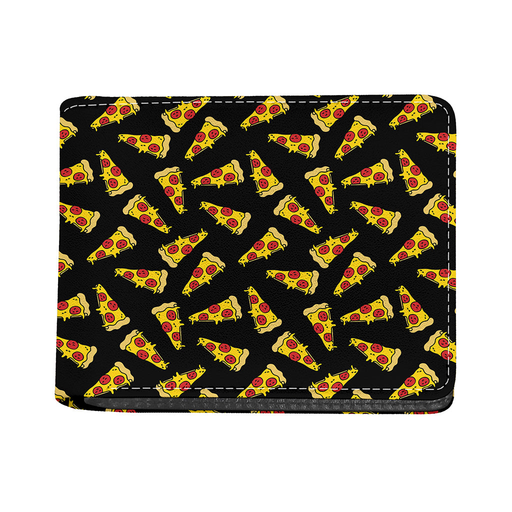 Black Pizza Pattern Print Bifold Wallet