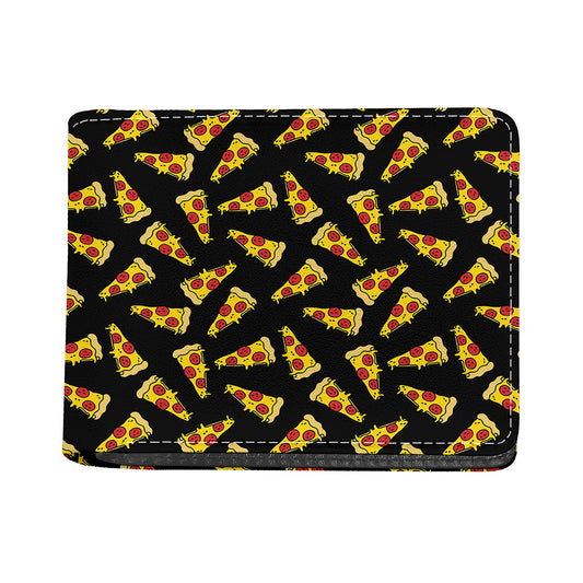 Black Pizza Pattern Print Bifold Wallet