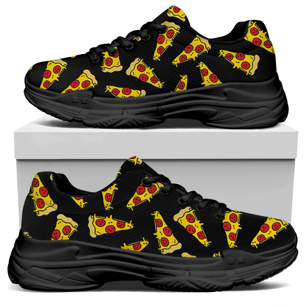 Black Pizza Pattern Print Black Chunky Shoes