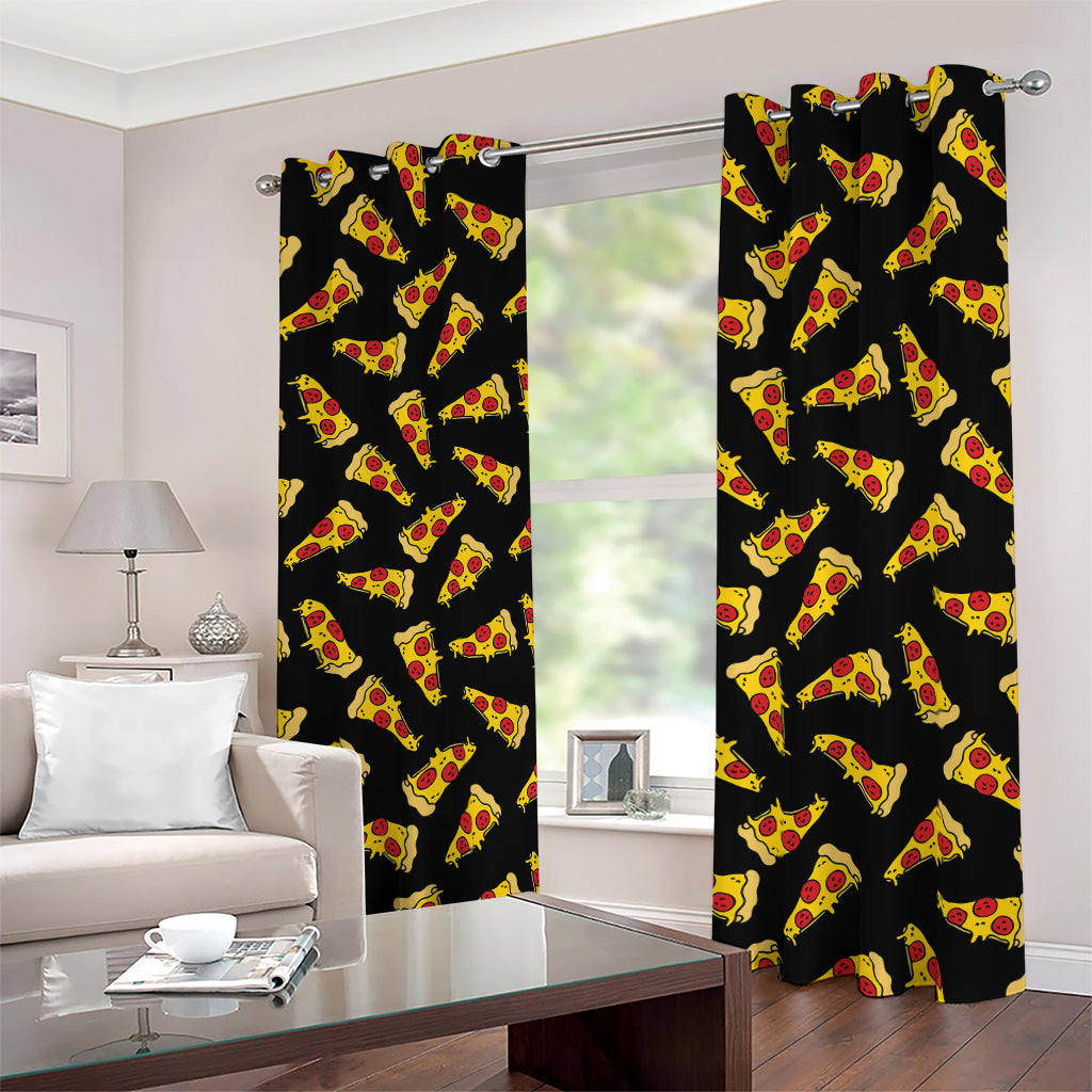 Black Pizza Pattern Print Blackout Grommet Curtains