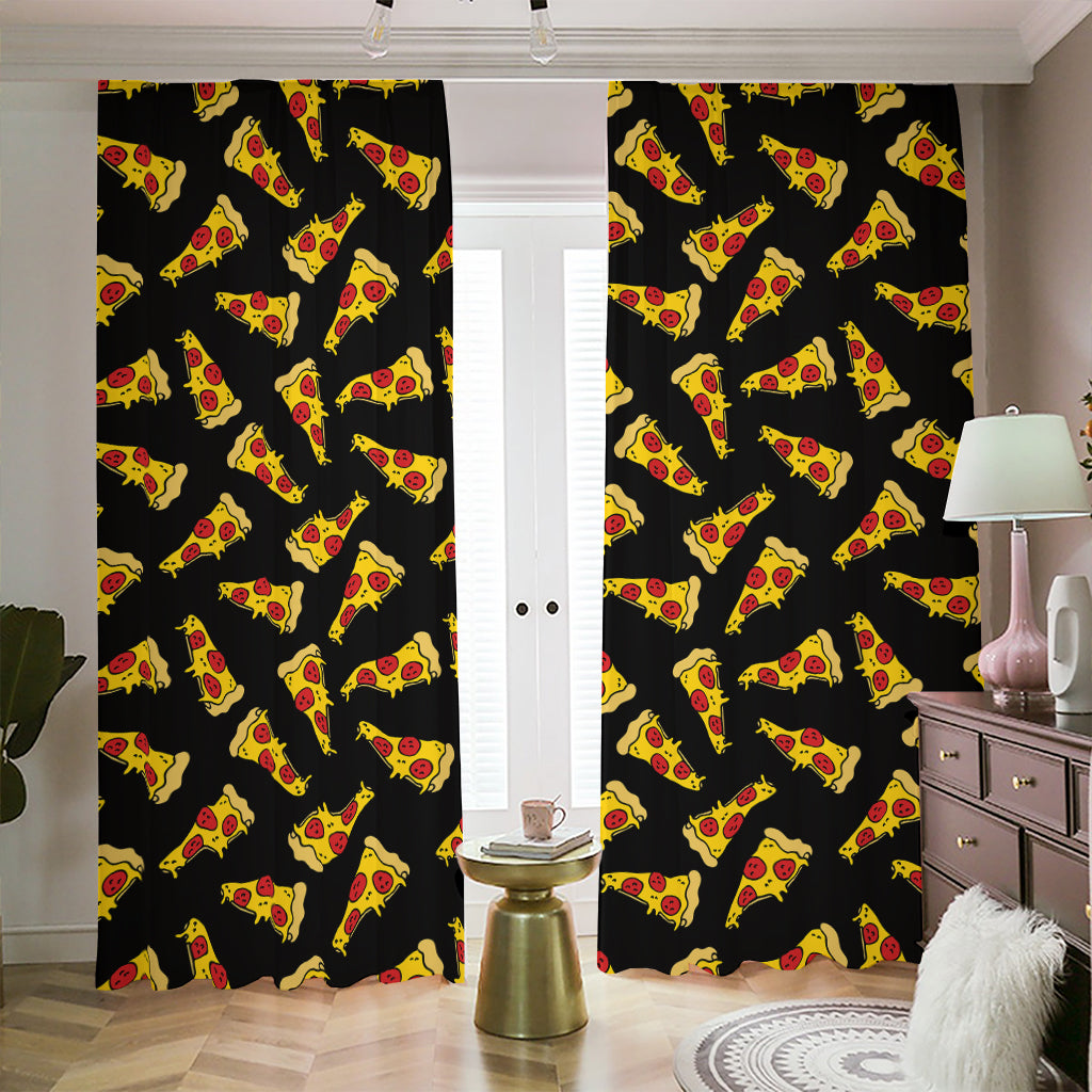 Black Pizza Pattern Print Blackout Pencil Pleat Curtains