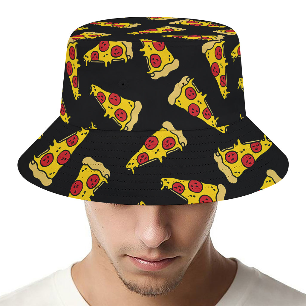 Black Pizza Pattern Print Bucket Hat