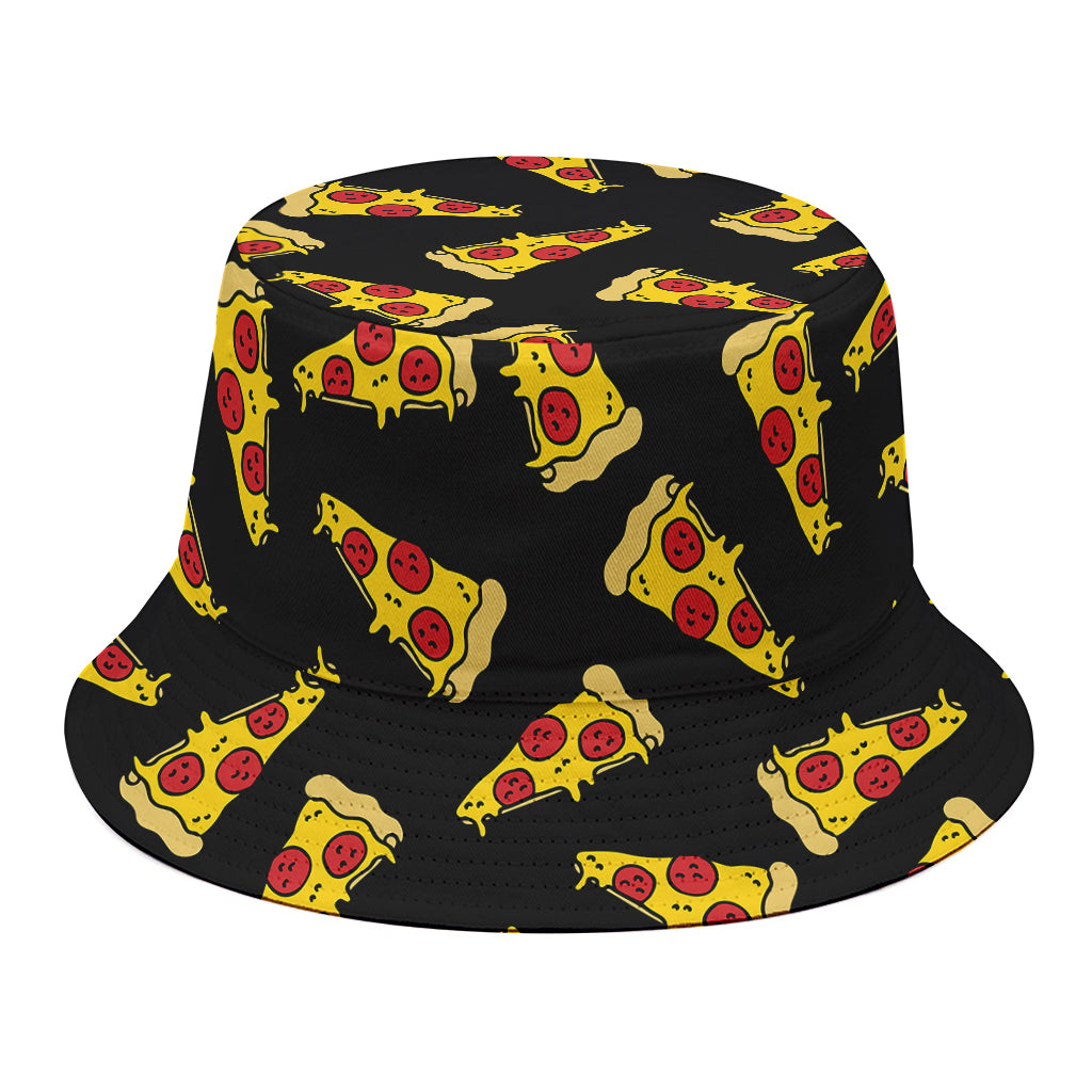 Black Pizza Pattern Print Bucket Hat