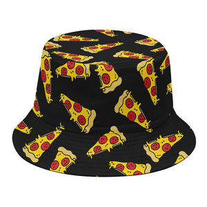 Black Pizza Pattern Print Bucket Hat