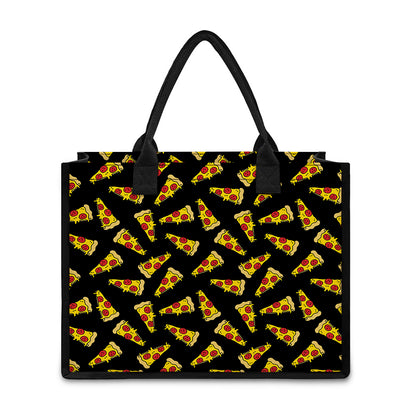 Black Pizza Pattern Print Canvas Tote Bag