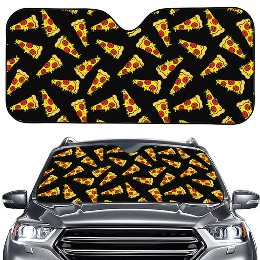Black Pizza Pattern Print Car Windshield Sun Shade