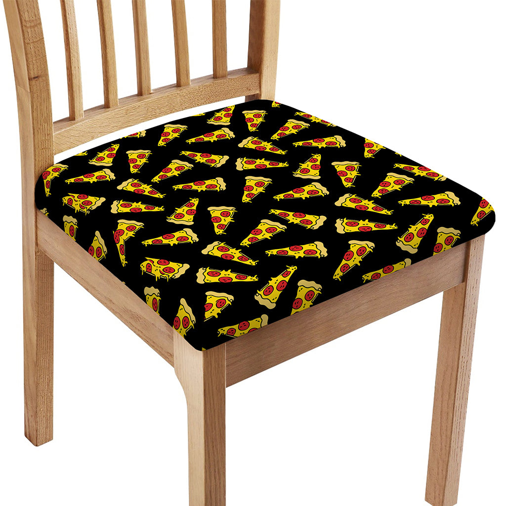 Black Pizza Pattern Print Chair Cushion Cover