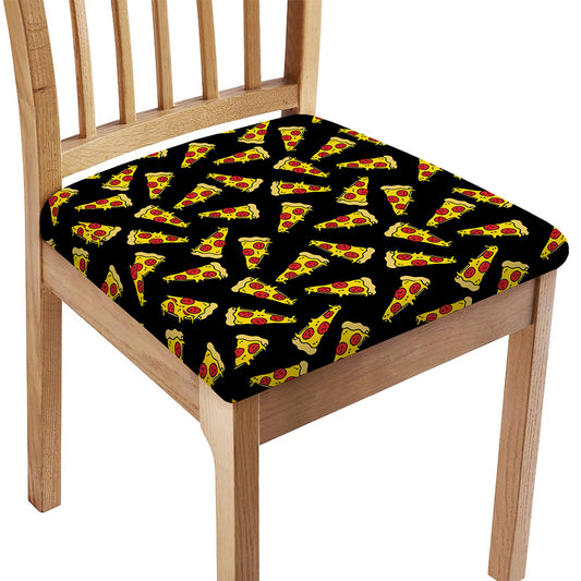 Black Pizza Pattern Print Chair Cushion Cover