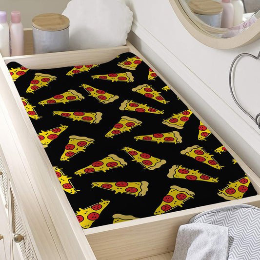 Black Pizza Pattern Print Changing Pad Cover