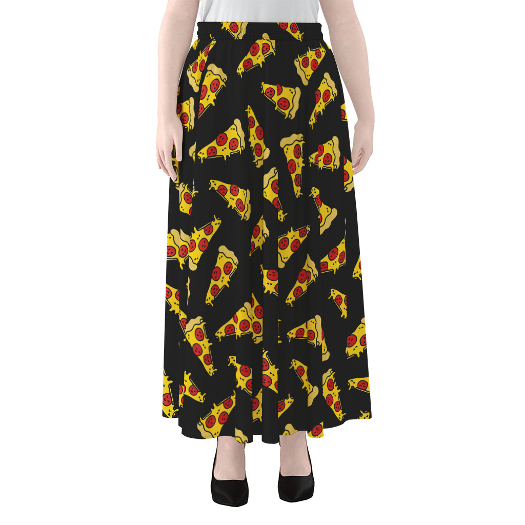 Black Pizza Pattern Print Chiffon Maxi Skirt