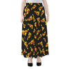 Black Pizza Pattern Print Chiffon Maxi Skirt