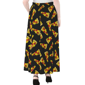 Black Pizza Pattern Print Chiffon Maxi Skirt