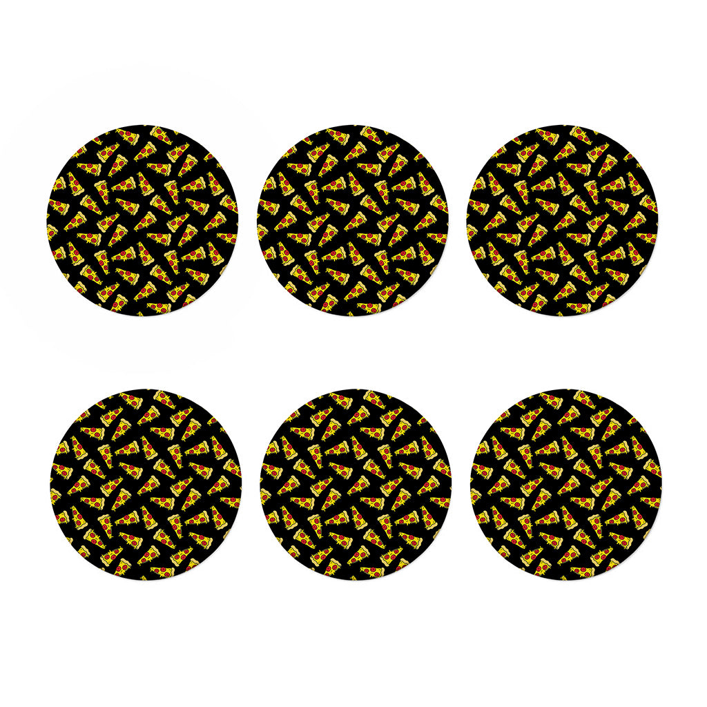 Black Pizza Pattern Print Coaster Set