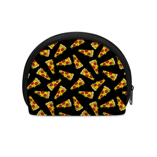 Black Pizza Pattern Print Coin Purse