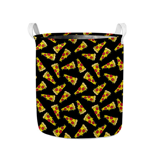 Black Pizza Pattern Print Collapsible Laundry Basket
