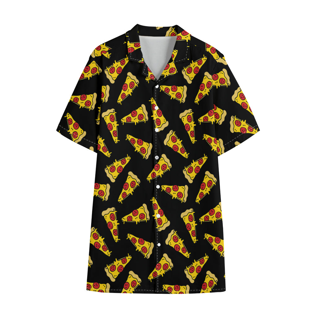 Black Pizza Pattern Print Cotton Hawaiian Shirt