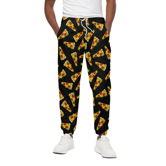 Black Pizza Pattern Print Cotton Pants