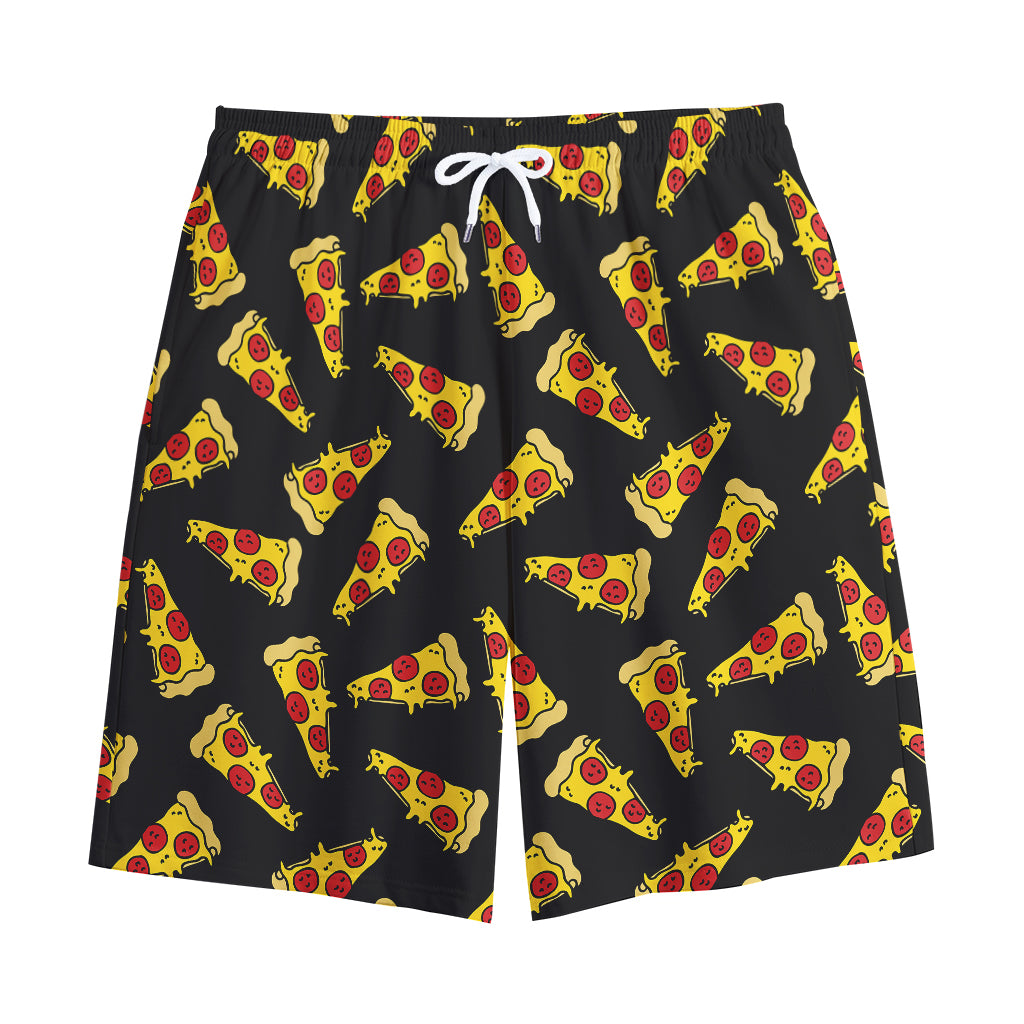 Black Pizza Pattern Print Cotton Shorts