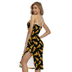 Black Pizza Pattern Print Cross Back Cami Dress