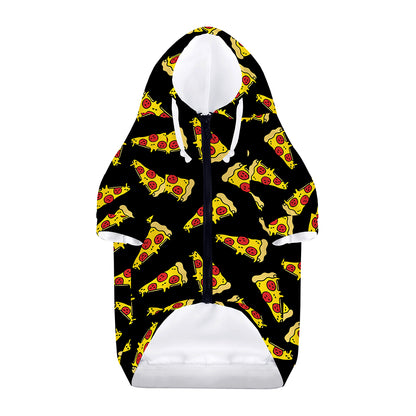 Black Pizza Pattern Print Dog Zip Up Hoodie