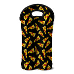 Black Pizza Pattern Print Double Neoprene Wine Tote