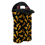 Black Pizza Pattern Print Double Neoprene Wine Tote