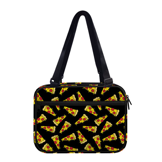 Black Pizza Pattern Print Double Strap Bible Bag