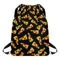 Black Pizza Pattern Print Drawstring Backpack