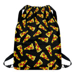 Black Pizza Pattern Print Drawstring Backpack