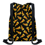 Black Pizza Pattern Print Drawstring Backpack