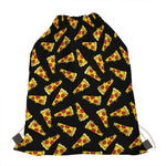 Black Pizza Pattern Print Drawstring Bag