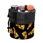 Black Pizza Pattern Print Drawstring Makeup Bag