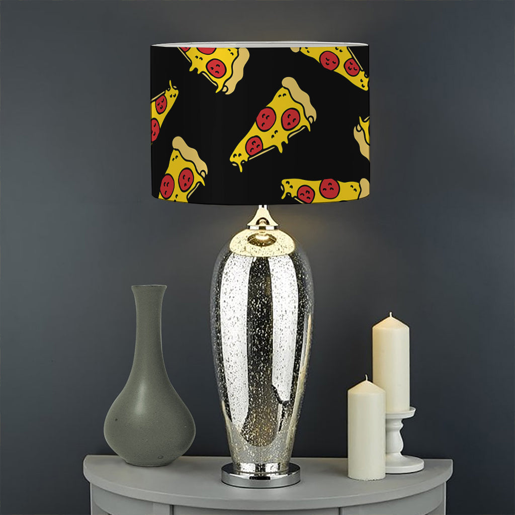 Black Pizza Pattern Print Drum Lamp Shade