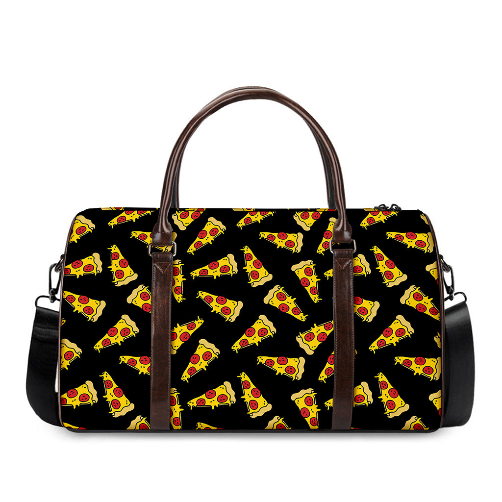 Black Pizza Pattern Print Duffle Bag