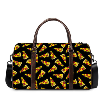 Black Pizza Pattern Print Duffle Bag