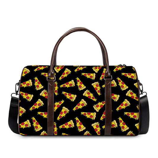 Black Pizza Pattern Print Duffle Bag