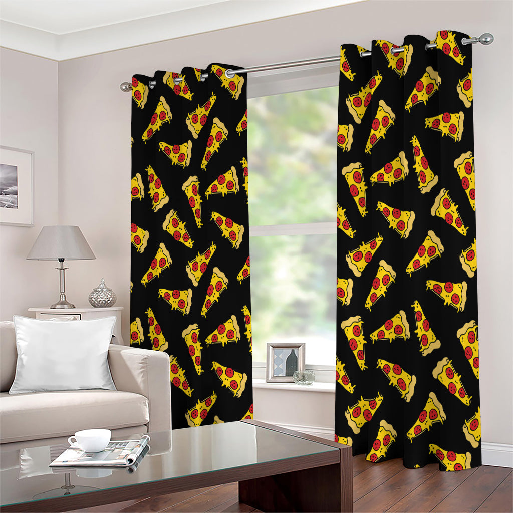 Black Pizza Pattern Print Extra Wide Grommet Curtains