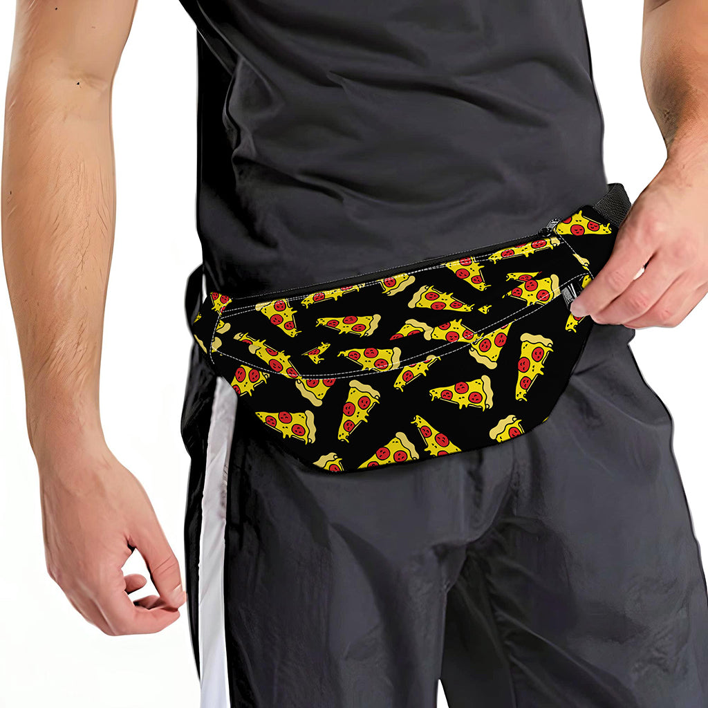 Black Pizza Pattern Print Fanny Pack