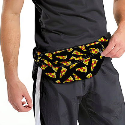 Black Pizza Pattern Print Fanny Pack