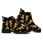 Black Pizza Pattern Print Flat Ankle Boots